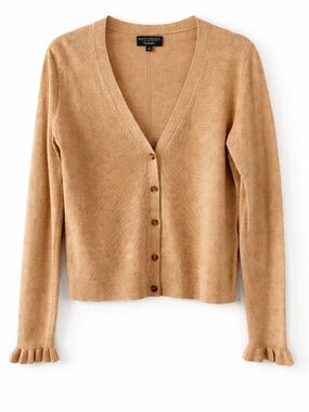 BANANA REPUBLIC Italian Yarn Tan Cardigan Coquette Luxe Ruffle Cuff Knit Sz M